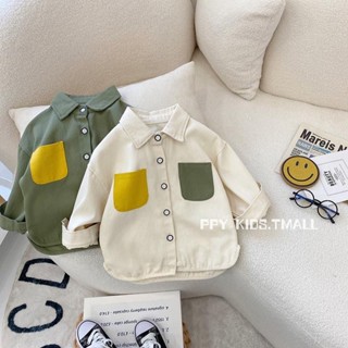 เสื้อเชิ้ตแขนยาวลําลอง สีขาว แฟชั่นสําหรับเด็กผู้ชาย E1VC