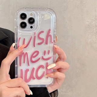 TPU เคสใสถุงลมนิรภัยกันกระแทกกล้องป้องกันสีชมพูสโลแกนเข้า For iPhone 14 13 12 11 Pro Max X XR XS Max 7 8 6 6s 14 Plus SE