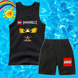 ชุดเสื้อยืดแขนกุด และกางเกงขาสั้น พิมพ์ลายการ์ตูน LEGO Ninjago แฟชั่นฤดูร้อน สําหรับเด็กผู้ชาย