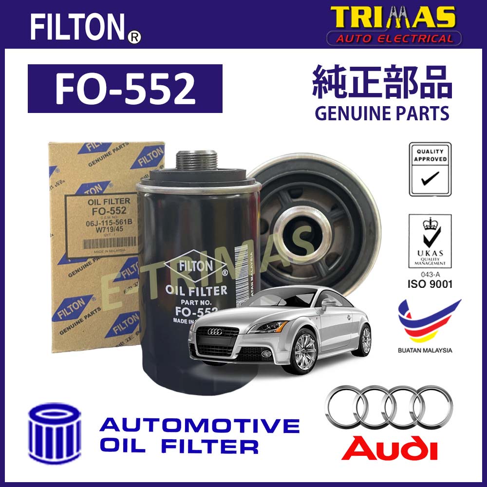 กรองน้ํามันเครื่อง FILTON Audi TT 8J3 8J9 เครื่องยนต์ EA113 EA888 Penapis Minyak Hitam Enjin 06J1154