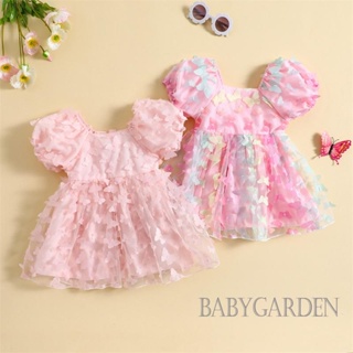 Babygarden-6m-5y ชุดเดรสเจ้าหญิง แขนพัฟ ลายผีเสื้อ 3D ทรงเอ สําหรับเด็กผู้หญิง