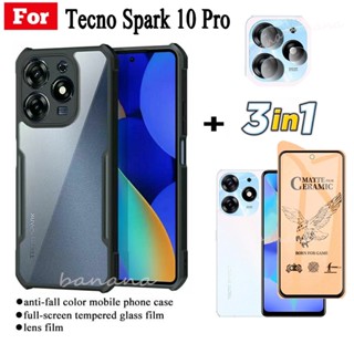 3in1 เคสโทรศัพท์กันกระแทก สําหรับ Tecno Spark 10 Pro ฟิล์มฝ้าเซรามิก + ฟิล์มเลนส์กล้อง