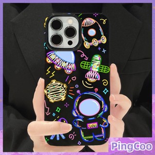 PingCoo - Candy Case For iPhone 14 13 12 11 Plus Pro Max XR TPU Soft Glossy Black Case Cute Colorful AstronautCamera Protection Shockproof Back Cover