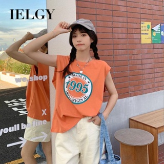 IELGY  เสื้อยืด แขนกุด ทรงหลวม สไตล์สปอร์ต เกาหลีย้อนยุค หวานแหวว สําหรับผู้หญิง