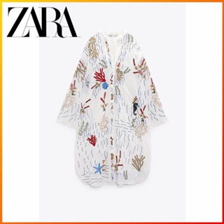 Zara ใหม่ เสื้อเชิ้ตยาว ปักลาย สําหรับผู้หญิง