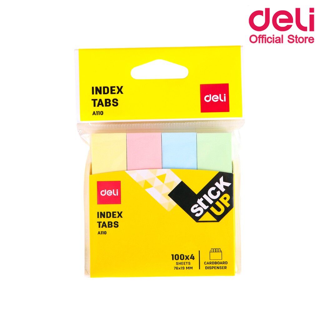 (USP)💢แท้พร้อมส่ง💢 (ยกแพ็ค12ชุด) Deli A11002 Sticky Note กระดาษโน้ตกาวในตัว4สี ชุด4สีx100แผ่น 76x19mm โพสอิท ดัชนี index