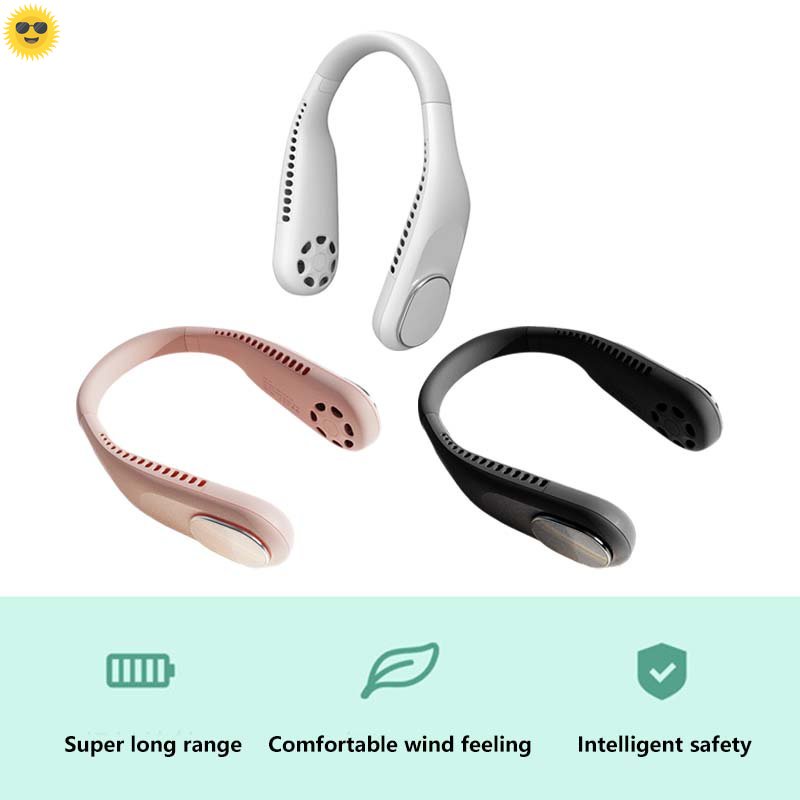 พัดลมคล้องคอแบบพกพาพัดลมไร้ใบพัดแบบชาร์จไฟได้พร้อมรั้งคอโลหะไฟฟ้า Leafless แขวนคอพัดลมระบายความร้อน 