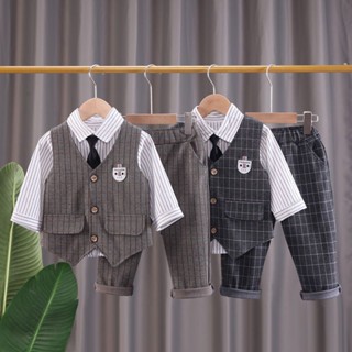 baby suit✨ ชุดสูทเด็กชาย ชุดออกงานสำหรับเด็กชาย สินค้าครบเซท 4 ชิ้น เสื้อเชิ้ต เสื้อกั๊ก กางเกงและหูกระต่าย