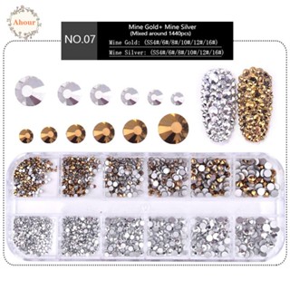 Ahour อัญมณีผสมขนาด Diy Flatback Rhinestones สําหรับตกแต่งเล็บ 1 กล่อง