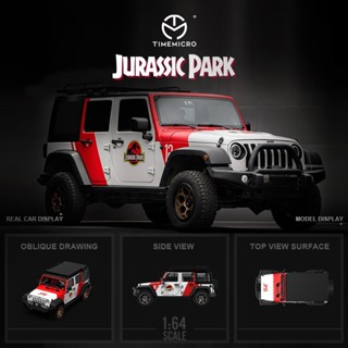 Timemicro โมเดลรถยนต์ ไดโนเสาร์ สีแดง สีเขียว 1:64 Wrangler Jurassic