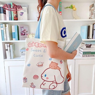 BO Cinnamonroll Canvas Bag Grocery Handbags Literary Shopping Bags Lightweight Eco Bag Lunch Bags Cartoon Design Double Side Pattern Shopping Books Bags Korean Canvas Bag