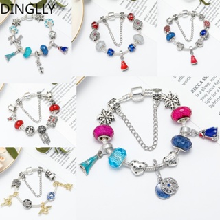 Dinglly DIY เจ้าหญิงน้ําแข็งและสโนว์แมน สร้อยข้อมือ เสน่ห์ สําหรับผู้หญิง Academy of Magic Charms สร้อยข้อมือสีเงิน