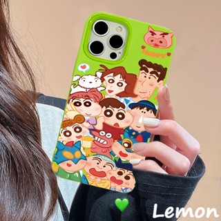 Lemon - เคสโทรศัพท์มือถือ แบบนิ่ม ลายการ์ตูนชินจัง เรืองแสง สีเขียว สําหรับ ไอโฟน 14pro 14promax 13 13pro 13promax 11 12 12pro 12promax XR XSMAX 7P 8P MINI