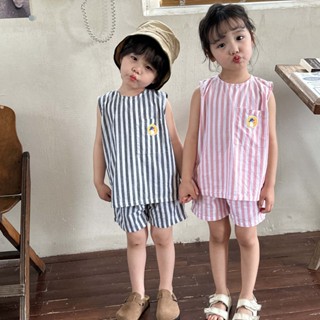 เสื้อกั๊กลําลอง ผ้าฝ้ายแท้ ลายทางแนวตั้ง สไตล์เกาหลี แฟชั่นฤดูร้อน สําหรับเด็กผู้ชาย และเด็กผู้หญิง 2023