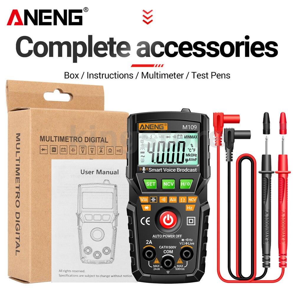 Aneng M109 เครื่องมัลติมิเตอร์ดิจิทัล 4000 count AC/DC สําหรับทดสอบเสียง ออกอากาศ มัลติมีโทร