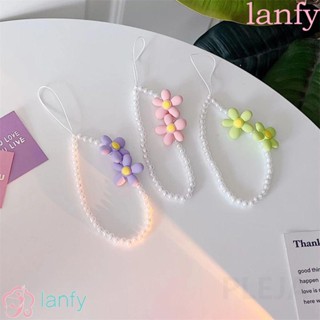 Lanfy สายคล้องข้อมือ แบบสั้น ประดับจี้ไข่มุก รูปหัวใจ อุปกรณ์เสริม สําหรับโทรศัพท์มือถือ