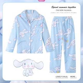 ใหม่ Kawaii Sanrioed Cinnamoroll ชุดนอน อะนิเมะน่ารัก Kuromi Melody ชุดนอนเด็กชาย หญิง บ้าน เสื้อผ้าเด็ก ชุดนอน