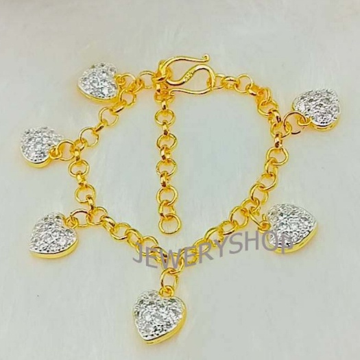GOODHOME CW0115  สร้อยข้อมือหัวใจ ตุ้งติ้ง งานไมครอน ใส่อาบน้ำลงน้ำทะเลได้ ไ่มแพ้