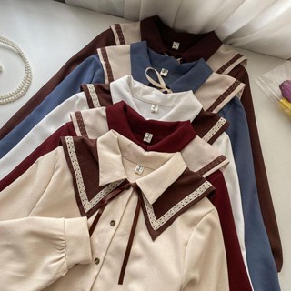 เสื้อแขนยาวสีขาว เสื้อเชิ้ตสีขาวผู้หญิง เสื้อสีขาว เสื้อสีดำ เสื้อสีดําผู้หญิง เสื้อแขนยาวสีดํา เสื้อเชิ้ต คอปกตุ๊กตา ขนาดเล็ก แฟชั่นฤดูใบไม้ร่วง และฤดูหนาว สําหรับผู้หญิง