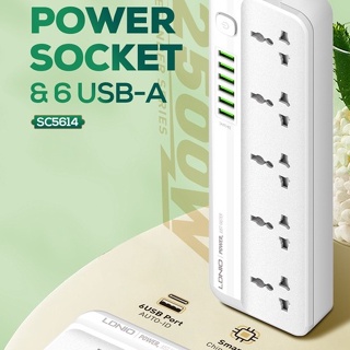 เครื่องใช้ไฟฟ้าขนาดเล็ก LDNIO ปลั๊กพ่วง ปลั๊กไฟ Socket 5outlet 6USB กำลังไฟ2500W สายยาว2เมตร ป้องกันไฟดูดเด็ก