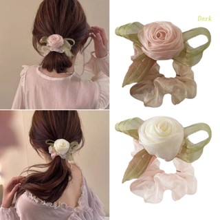 Dark Tulle French Hair Scrunchies สําหรับผู้หญิง Scrunchy Fairy Camellia Sweet Girls