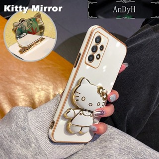 Andyh เคสโทรศัพท์มือถือแบบกระจก พับได้ ลายการ์ตูนเฮลโลคิตตี พร้อมขาตั้ง สําหรับ Samsung Galaxy A52 4G 5G A52s 5G