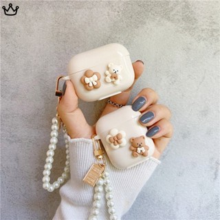 เคสหูฟังซิลิโคน TPU แบบนิ่ม ลายดอกทานตะวัน และหมี แต่งโซ่มุก สําหรับ AirPods 1 2 3 Pro 2 Generation Pro 3 Pro2 YEDA