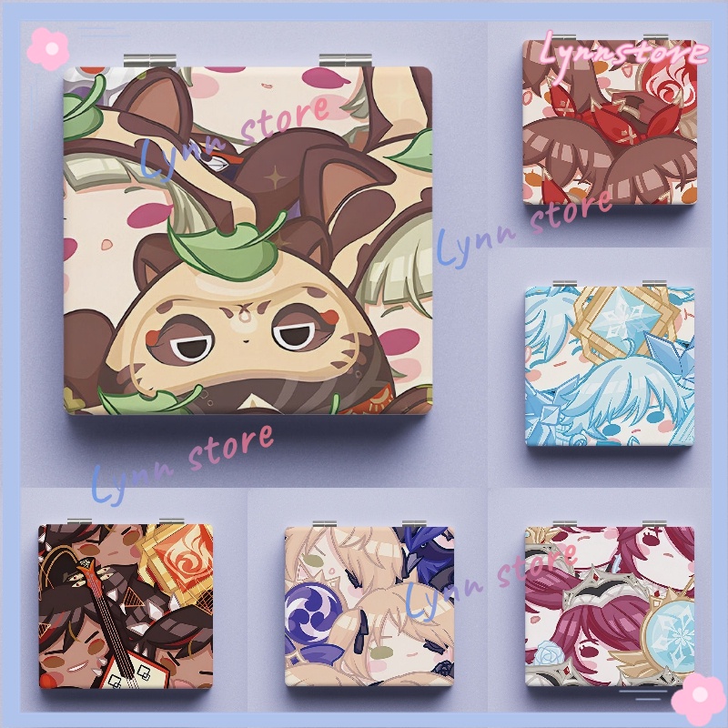 Genshin Impact กระจกแต่งหน้า แบบพกพา ZHONGLI SUCROSE HUTAO KLEE XIAO กระจกแต่งหน้า เรียบง่าย สด กระจ