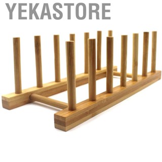 Yekastore Bamboo Dish Rack Kitchen Plates Holder 6 Slot Pot Lid Organizer Storage