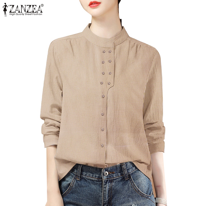 Zanzea เสื้อเชิ้ตลําลอง แขนยาว คอปก ลายสก๊อต สําหรับผู้หญิง