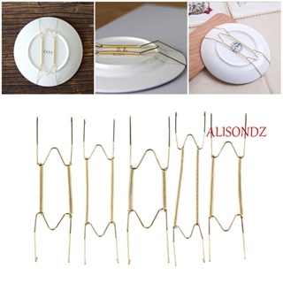 ALISONDZ W Type Dish Spring Holder Hanging Securing clip Plate Dish Hanger Wall Display Dismountable 6/7/8/10/12/14/16 Inch Invisible Hook Fixed Golden Decoration Crafts