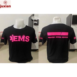 Juxian Th เสื้อ EMS สกรีนสีนีออนชมพู