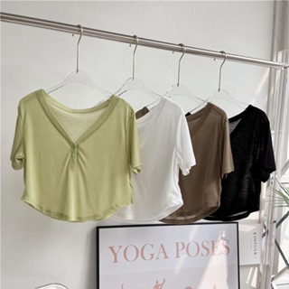 【YOGATRUTH】เสื้อเบลาส์แขนสั้น คอวี ทรงหลวม ระบายอากาศได้ดี เป็นมิตรกับผิว สําหรับเล่นโยคะ กีฬา