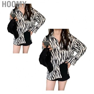 Hoomy Women Button Up Shirt  Skin Friendly Long Sleeve Button Shirt Breathable Comfortable Retro Zebra Stripe Loose  for Daily