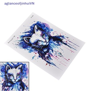 [aglanceofjinhui] ใหม่ สติกเกอร์รอยสักชั่วคราว ลายแมว สีฟ้า กันน้ํา ขนาดใหญ่ สําหรับติดตกแต่งร่างกาย [ZKM]