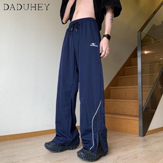 DaDuHey🔥 Mens American Fashion Ice Silk All-Match Loose Sports Pants Jogger Pants 2023 Summer New High Street Ins Zipper Casual Pants