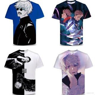 เสื้อยืดแขนสั้นลําลอง พิมพ์ลายอนิเมะ Jujutsu Kaisen Gojo Satoru 3 มิติ แฟชั่นยอดนิยม สําหรับผู้ชาย และผู้หญิง