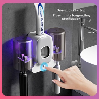 Creative UV Sterilizer Smart Electric Toothbrush Toothpaste Holder Couple Two Cup Wall Mounted Trace-free High Quality Toothbrush Squeezer Home Tools [COD]