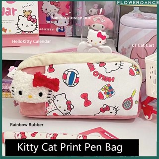 Hellokitty กระเป๋าใส่ดินสอพิมพ์ลายนักเรียน Kt น่ารัก Sanrio การ์ตูนดินสอกล่องใส่เครื่องเขียนกระเป๋าใส่เหรียญดอกไม้