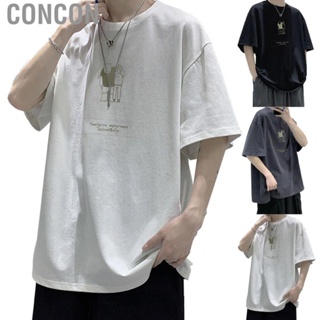 Concon Man Loose Solid Color Tops  Short Sleeve Crewneck T Shirt Neat Cutting High Comfort Youthful for Summer