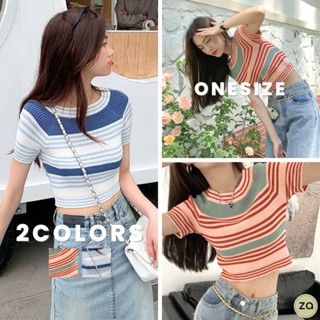 💥HOT SALE💥เสื้อไหมพรมเข้ารูปคอกลม ลายทางแบบทูโทน 2 สี