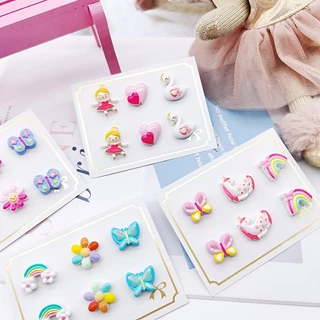 ต่างหูเด็ก เซต 3 คู่ แบบแม่เหล็กหนีบ ลายน่ารัก พร้อมส่งจากไทย