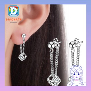 Diachath ต่างหูห้อยจี้คริสตัล ทรงลูกบาศก์ 2 ชิ้น