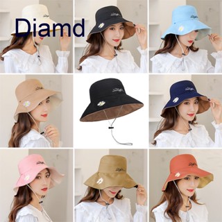 Diamd หมวกบักเก็ต ปักลายดอกเดซี่ ป้องกันรังสียูวี สองด้าน ขนาดใหญ่ สไตล์ชาวประมง แฟชั่นฤดูร้อน
