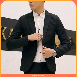 Austinstore เสื้อสูทเบลเซอร์ลําลอง ผ้าฝ้ายผสม ติดกระดุม สําหรับงานเลี้ยง