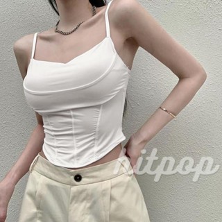 Hitpop- เสื้อครอปท็อป แขนกุด ผ้าเรยอน โชว์หลัง สีพื้น สไตล์สตรีท เหมาะกับฤดูร้อน สําหรับผู้หญิง