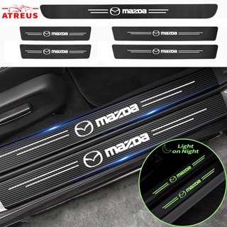 Mazda สติกเกอร์คาร์บอนไฟเบอร์เรืองแสง ป้องกันรอยขีดข่วน สำหรับติดประตูรถยนต์ Threshold stickers to prevent trampling Mazda 2 3 CX5 CX30 CX8 CX3 Mazda2 6 5 CX9 BT50