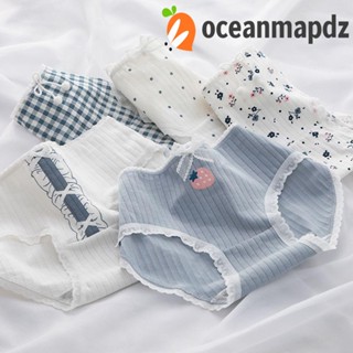 OCEANMAPDZ กางเกงชั้นใน ผ้าฝ้าย เอวกลาง ระบายอากาศได้ดี ลายดอกไม้ ประดับโบว์ สําหรับผู้หญิง