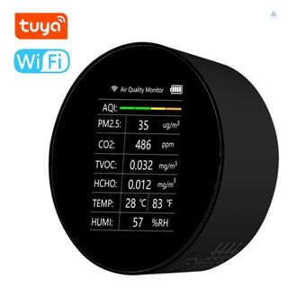 Mit Tuya เครื่องตรวจจับคุณภาพอากาศ WiFi 7 In 1 PM2.5 TVOC CO2 HCHO อุณหภูมิความชื้น AQI อเนกประสงค์ สําหรับบ้าน สํานักงาน รถยนต์