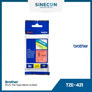 Brother บราเดอร์ TZE-421 เทปพิมพ์อักษร ดำ/แดง แบบเคลือบพลาสติก TZE ขนาด 9mm. สำหรับเครื่องพิมพ์ฉลาก